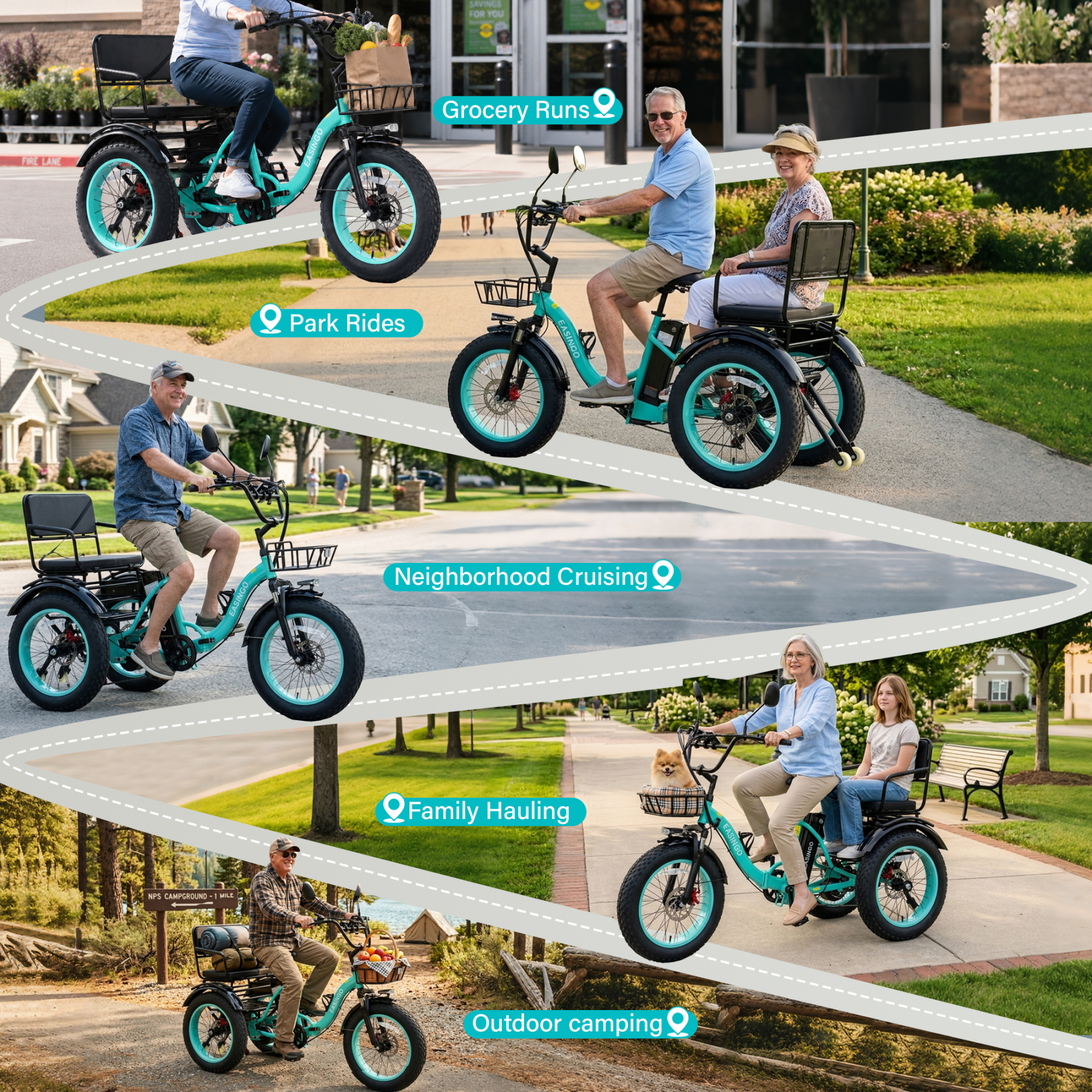 Adult Electric Tricycle, 500W motor, 48V 15.6AH battery, weight capacity 440 lbs, max form range 50 miles, max speed 18 mph， LED display, Two seats
