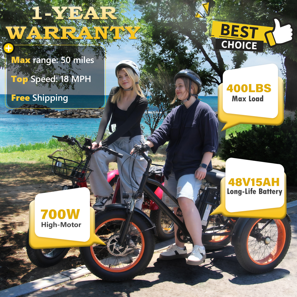 Adult electric tricycle, 700W folding electric tricycle, torque 60 Nm, senior tricycle, equipped with a large-capacity basket and removable 48V 15Ah battery, maximum load capacity 400 lbs, maximum speed 18 mph, range 50 miles.