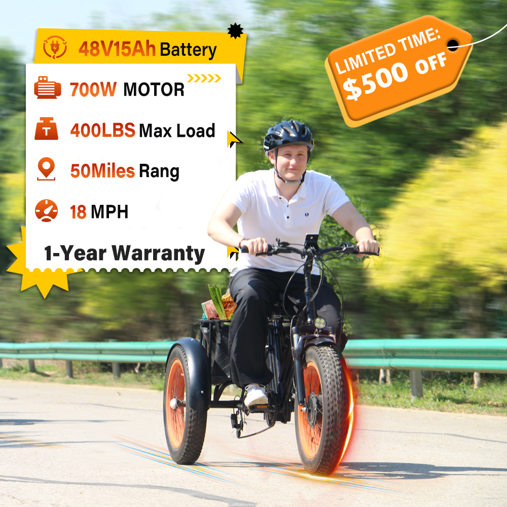 Adult electric tricycle, 700W folding electric tricycle, torque 60 Nm, senior tricycle, equipped with a large-capacity basket and removable 48V 15Ah battery, maximum load capacity 400 lbs, maximum speed 18 mph, range 50 miles.