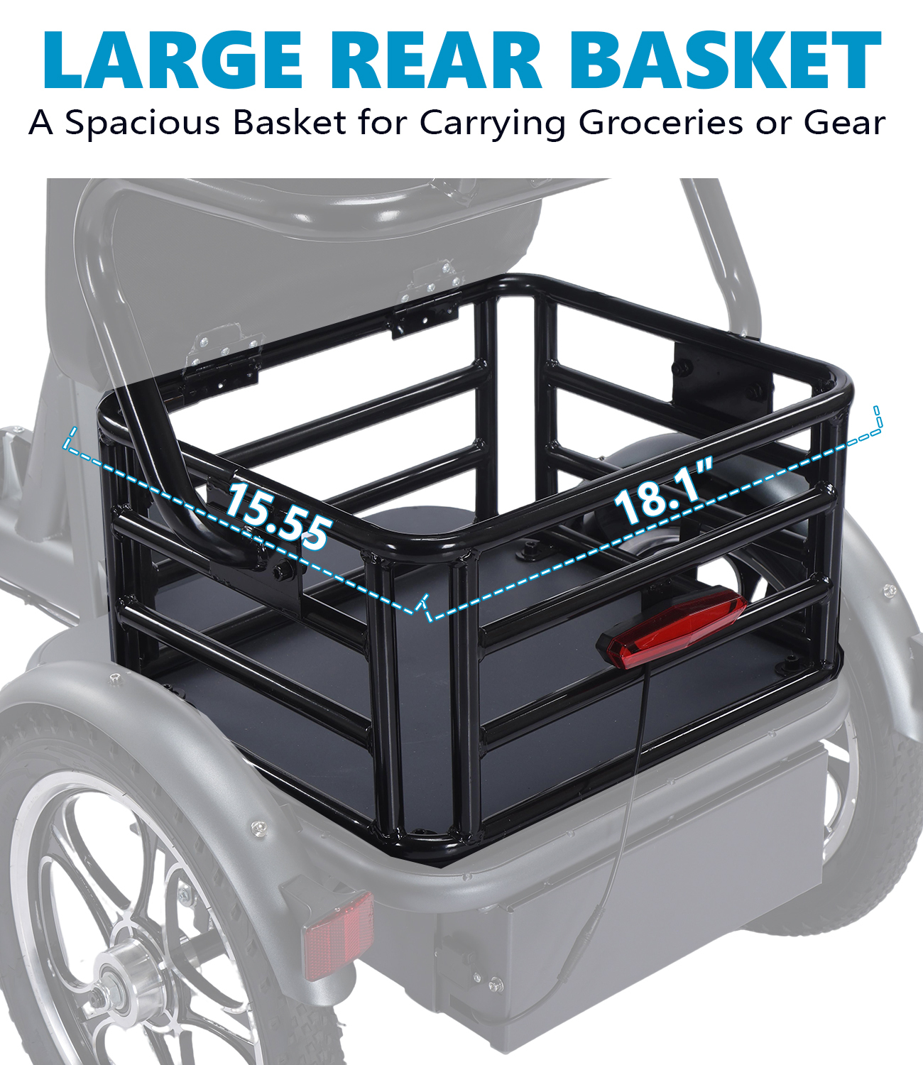 Valentine's Day Gift! Adult Foldable Dual-Rider Electric Tricycle, 500W motor, 48V 15AH battery, max load capacity 400 lbs, range up to 50 miles, top speed 18 mph, LCD dashboard, 20" x 4.0" wide tires, includes front basket and rear rack, easy assembly.