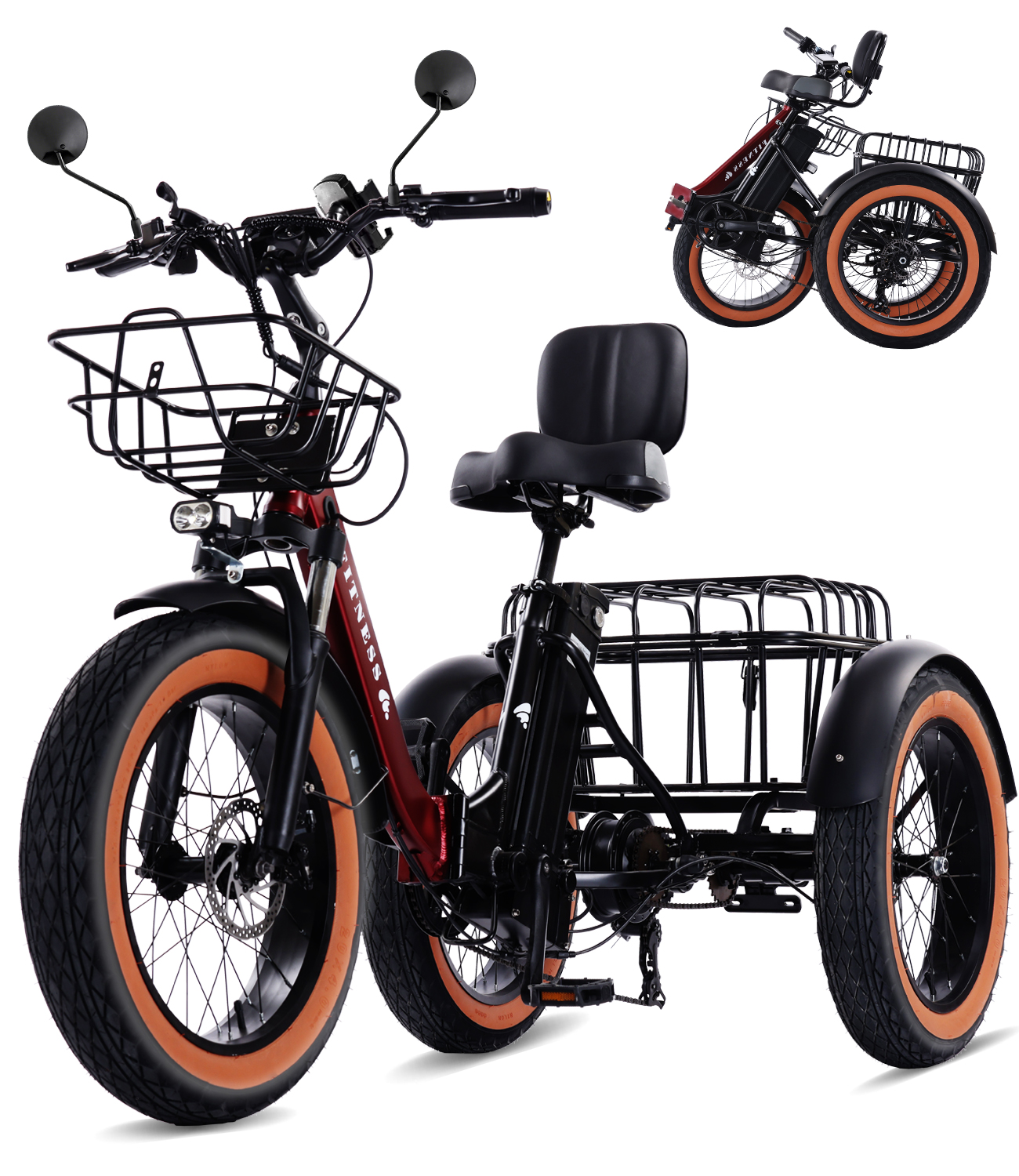 Adult electric tricycle, electric tricycle with basket, 350W high power motor, high carbon steel sturdy body, can be assembled in half an hour, aluminum alloy wheels, shock absorbing forks, 48V/15AH high capacity battery, travel up to 50 miles, 20X4.0 whe