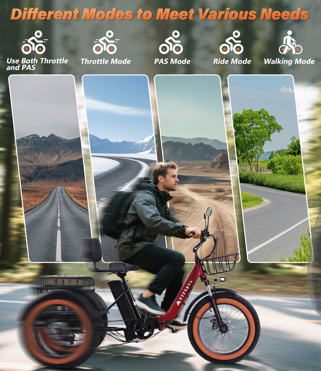 Adult electric tricycle, electric tricycle with basket, 350W high power motor, high carbon steel sturdy body, can be assembled in half an hour, aluminum alloy wheels, shock absorbing forks, 48V/15AH high capacity battery, travel up to 50 miles, 20X4.0 whe