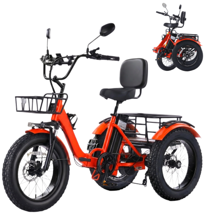 Adult electric tricycle, 250W motor power, 48V 15.6Ah lithium battery, 20" x 4.0" fat tyres, 60-mile range, maximum speed 19km/h, 400lb load capacity, featuring a large basket and foldable design. The perfect Christmas gift for parents.