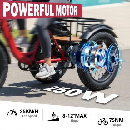 Adult electric tricycle, 250W motor power, 48V 15.6Ah lithium battery, 20" x 4.0" fat tyres, 60-mile range, maximum speed 19km/h, 400lb load capacity, featuring a large basket and foldable design. The perfect Christmas gift for parents.