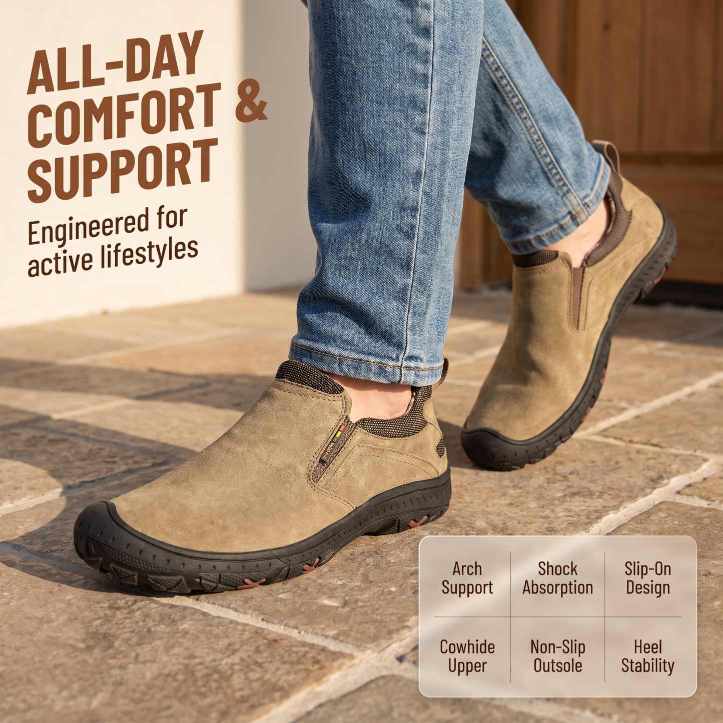  MANTRAFF® Men’s Handcrafted Leather Outdoor Shoes – Arch Support, Wide Toe & Impact Protection