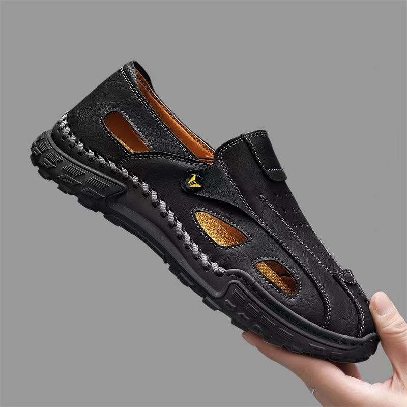 Men's Handmade Genuine Leather Breathable Orthopedic Slip-on Sandals