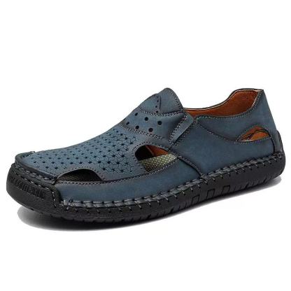 Men's Handmade Genuine Leather Breathable Orthopedic Slip-on Sandals