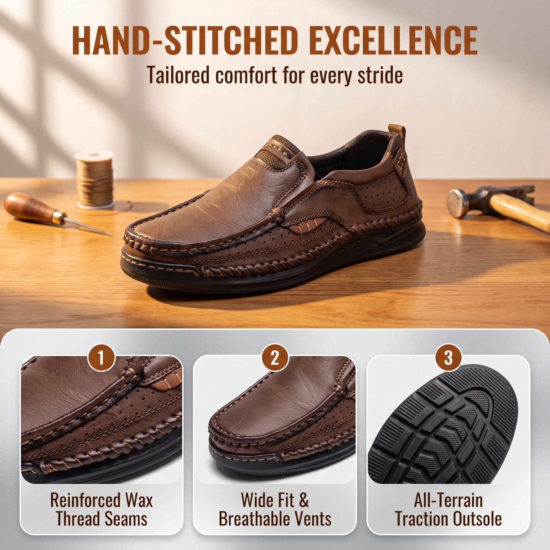  MANTRAFF®Men's Handmade Genuine Leather Orthopedic Loafers 