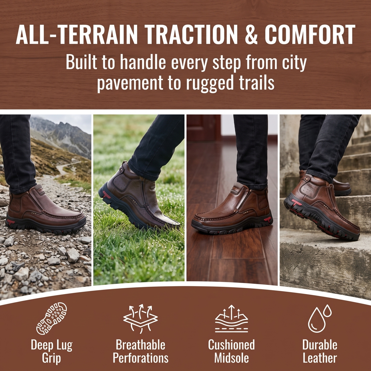 ⏰Last Day! 45% OFF  🔥MANTRAFF®Men's Mid Top Cowhide Slip-On Outdoor Boots