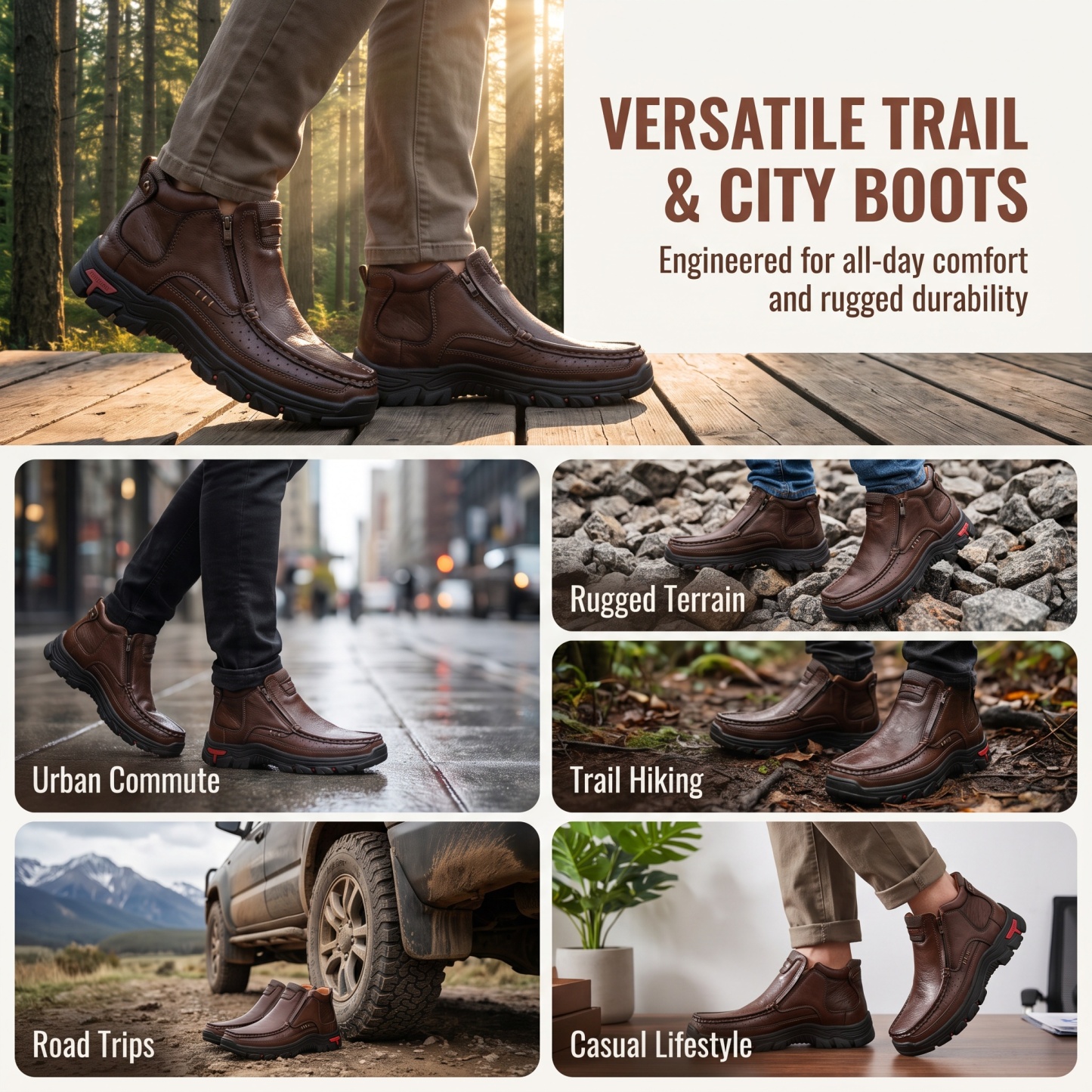 ⏰Last Day! 45% OFF  🔥MANTRAFF®Men's Mid Top Cowhide Slip-On Outdoor Boots