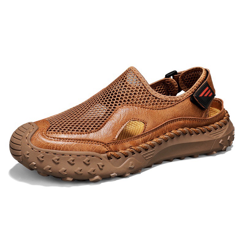 Mens Handcrafted Cowhide Mesh Breathable Orthopedic Outdoor Sandals