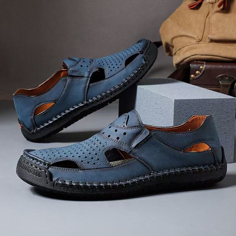 Men's Handmade Genuine Leather Breathable Orthopedic Slip-on Sandals