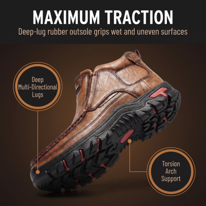 TREADVALE®Men’s Outdoor Hand Sewn Slip-On Full Grain Leather Boots