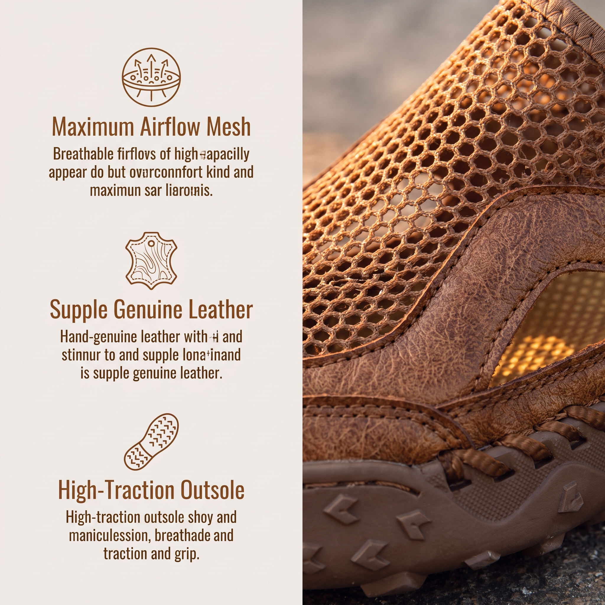  MANTRAFF®Men's Handcrafted Cowhide Mesh Breathable Orthopedic Outdoor Sandals