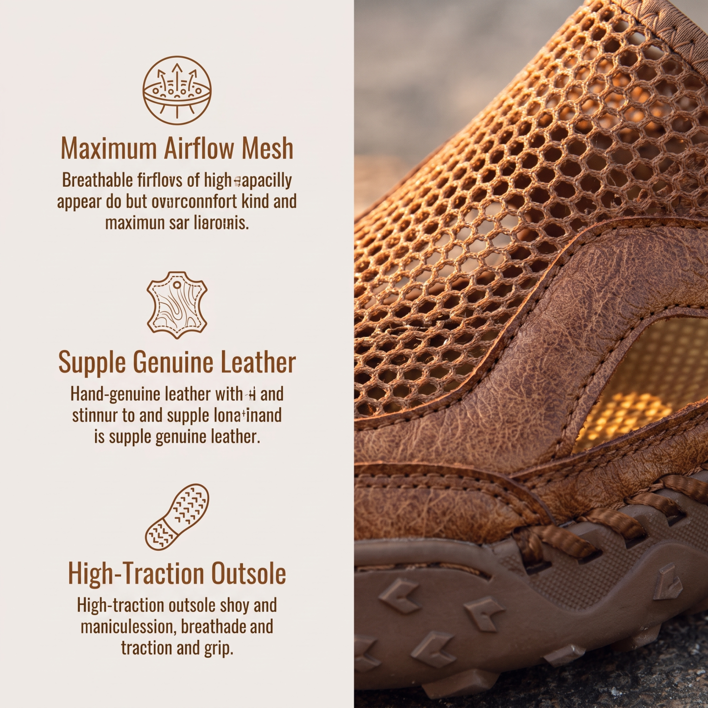  MANTRAFF®Men's Handcrafted Cowhide Mesh Breathable Orthopedic Outdoor Sandals