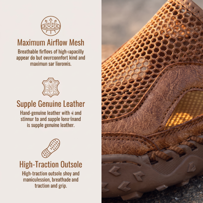  MANTRAFF®Men's Handcrafted Cowhide Mesh Breathable Orthopedic Outdoor Sandals