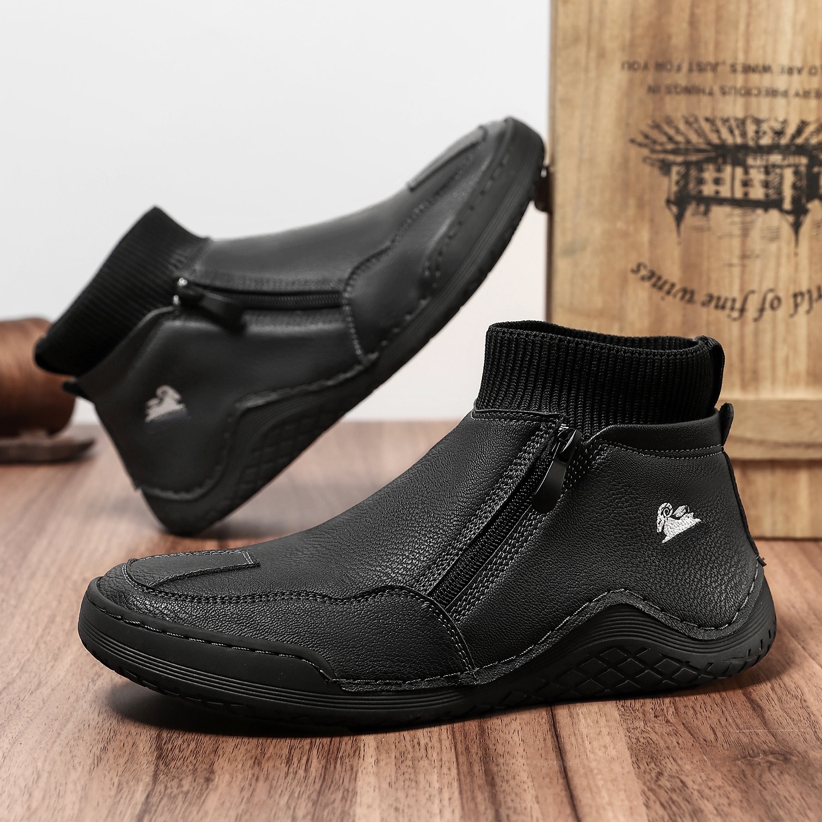 mens genuine leather orthopedic boots