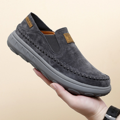 StrideCrafts Men's Soft Leather Sliders - Wide Toe & Two-Way Slip-On Moccasins