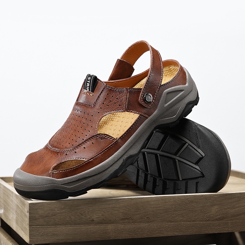 Mens Handcrafted Genuine Leather Orthopedic 2 in 1 Sandals