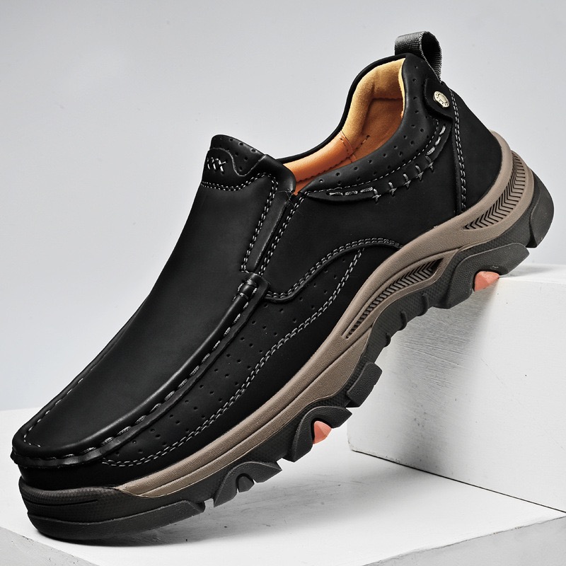 Men Genuine Leather Outdoor Slip-On Loafers with Arch Support & Wide Toe Box