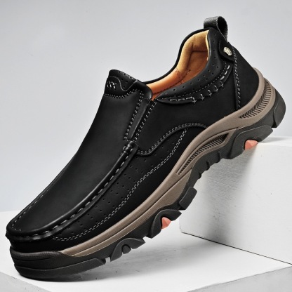 Men Genuine Leather Outdoor Slip-On Loafers with Arch Support & Wide Toe Box