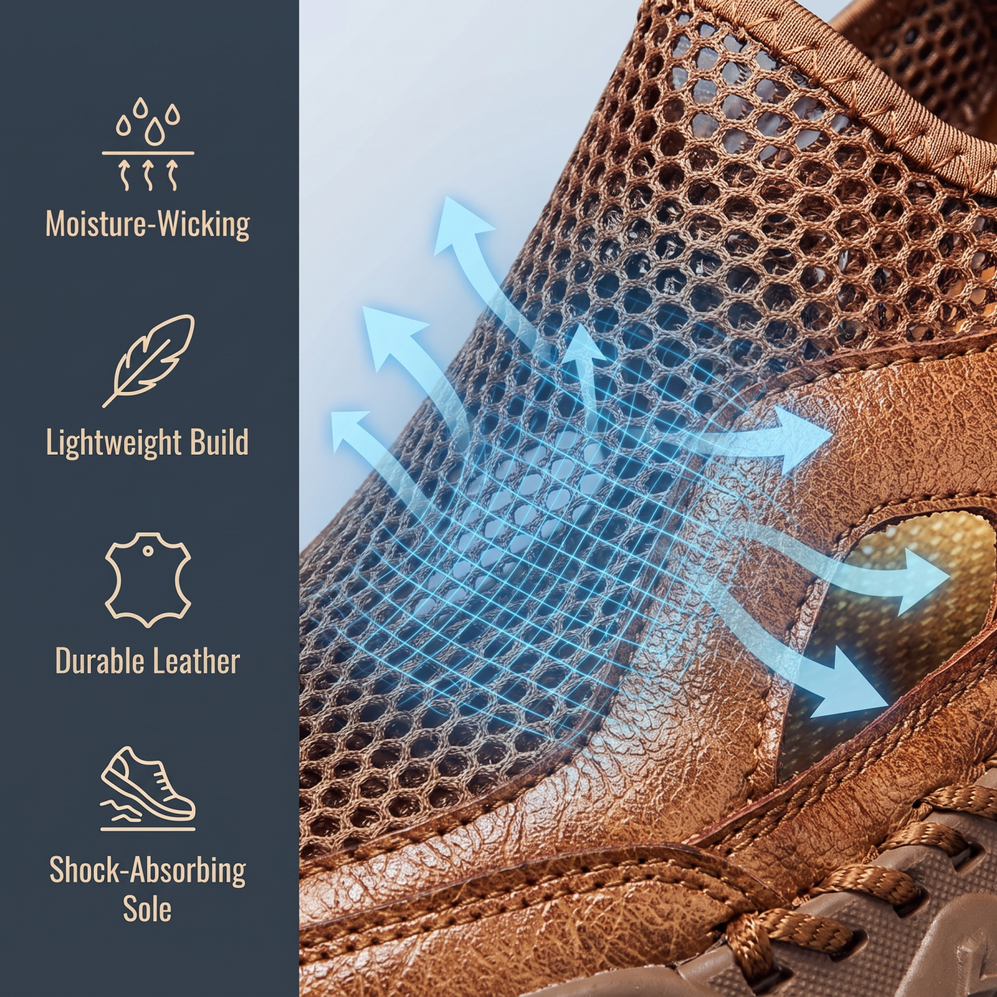  MANTRAFF®Men's Handcrafted Cowhide Mesh Breathable Orthopedic Outdoor Sandals