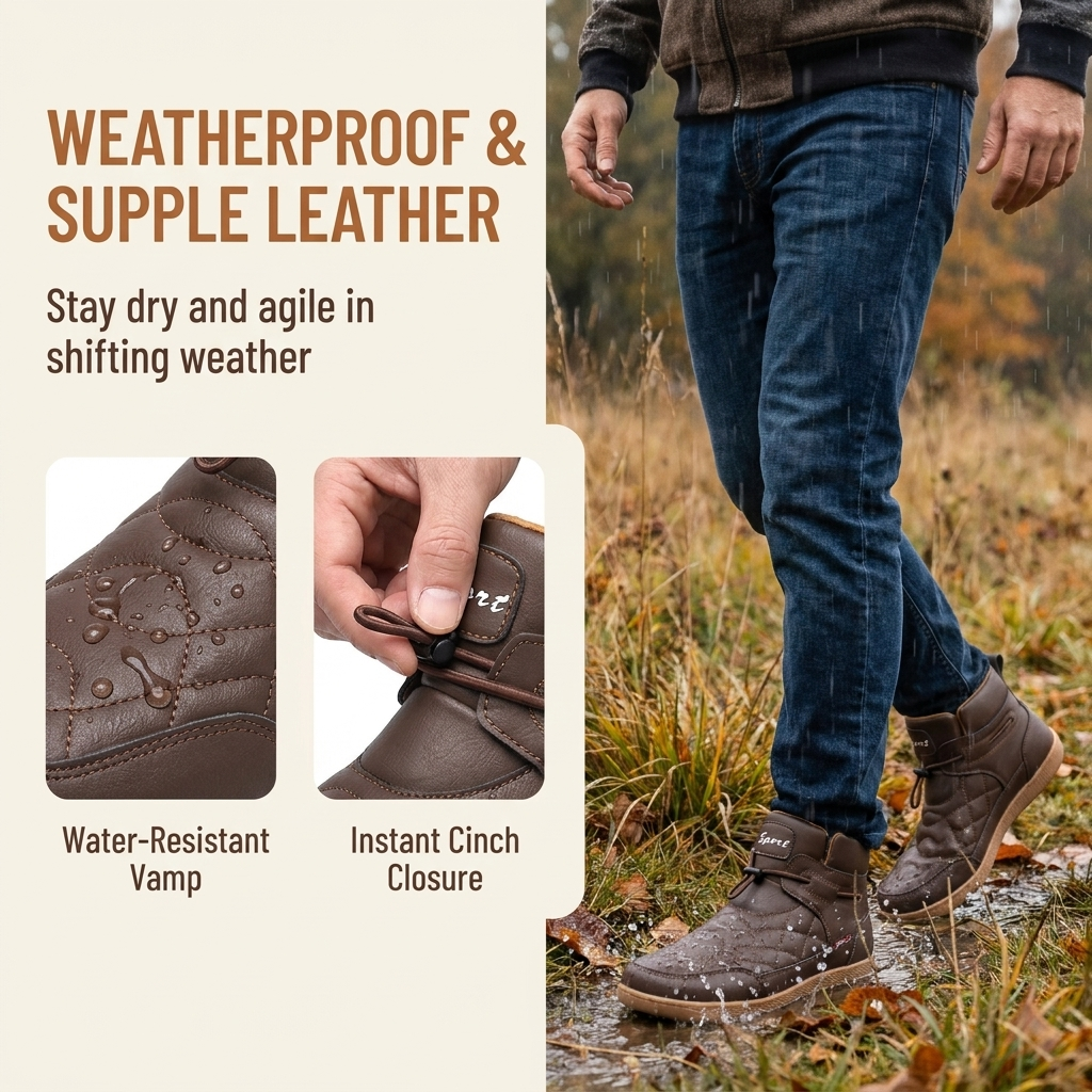 Mens handmade Cowhide Wide-toe Watreproof Orthopedic Walking Boots