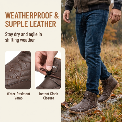 Mens handmade Cowhide Wide-toe Watreproof Orthopedic Walking Boots