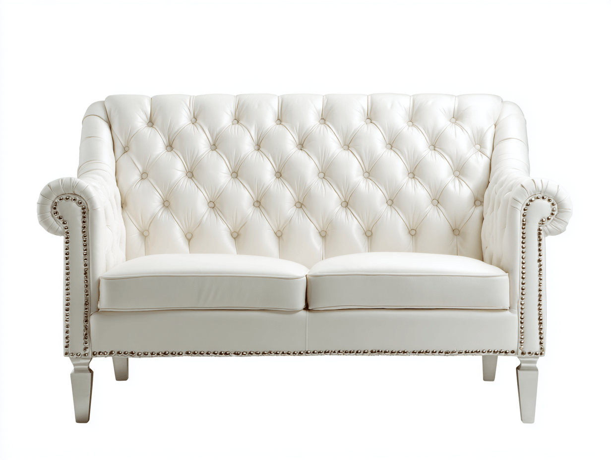 Canapé 2 places – simili cuir blanc – dossier haut capitonné – finitions cloutées classiques-Warmthix