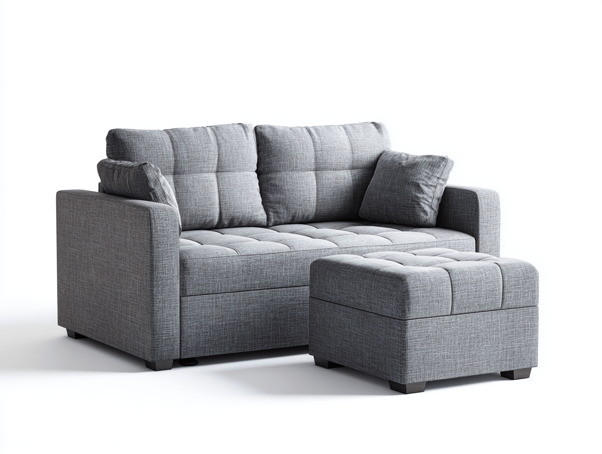 Canapé-lit en tissu 160×85 cm – gris clair – style moderne avec pouf assorti-Warmthix