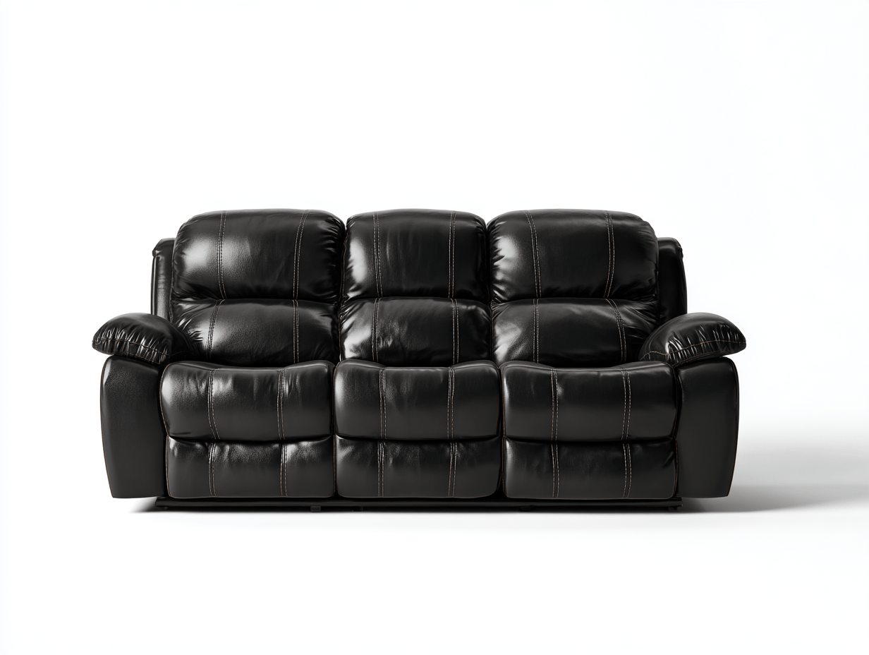 Canapé relax 3 places en similicuir noir – coutures contrastées – assise ergonomique – style classique contemporain-Warmthix