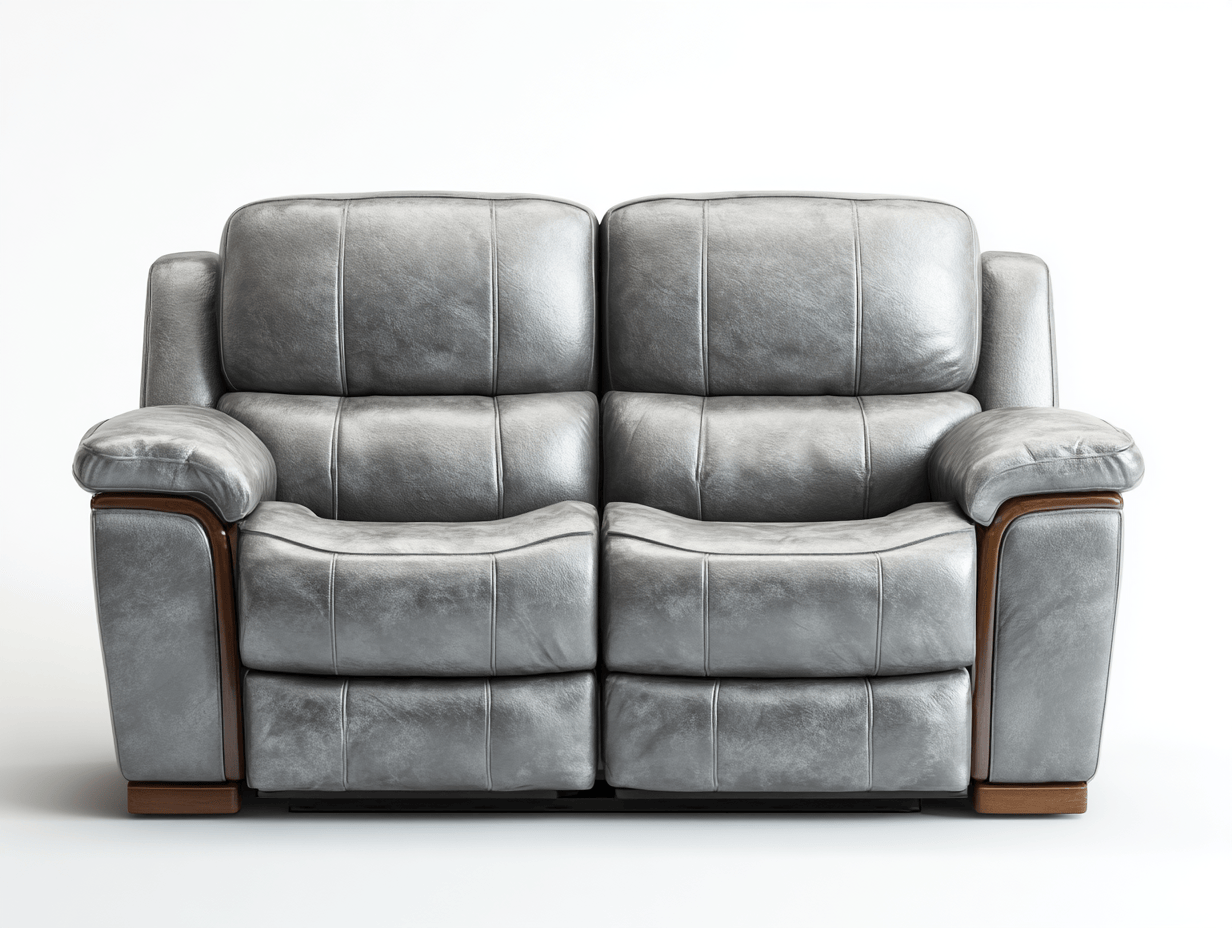 Canapé 2 places inclinable cuir 200×95 cm – gris clair – avec repose-tête et accoudoirs en bois-Warmthix