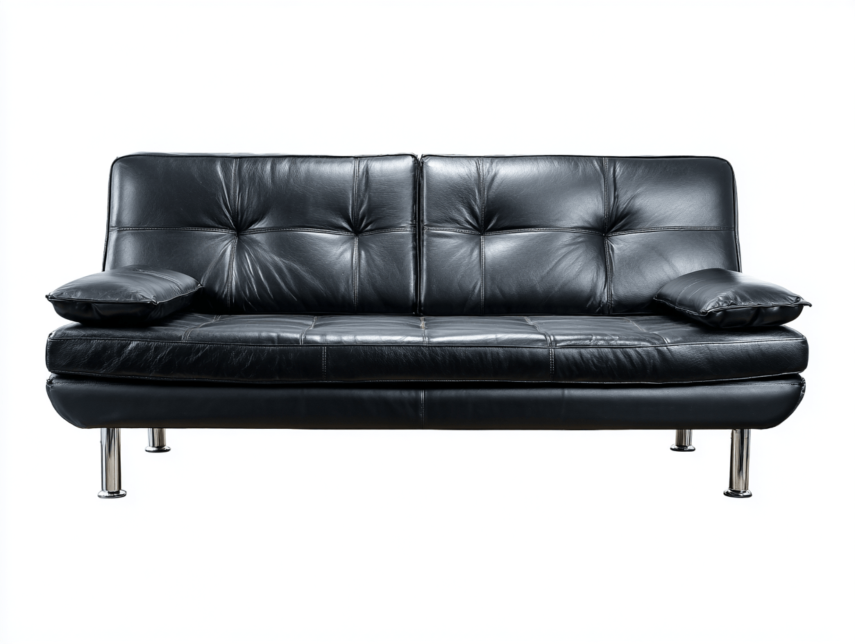 Canapé convertible en simili cuir noir – accoudoirs souples – design compact avec pieds chromés-Warmthix