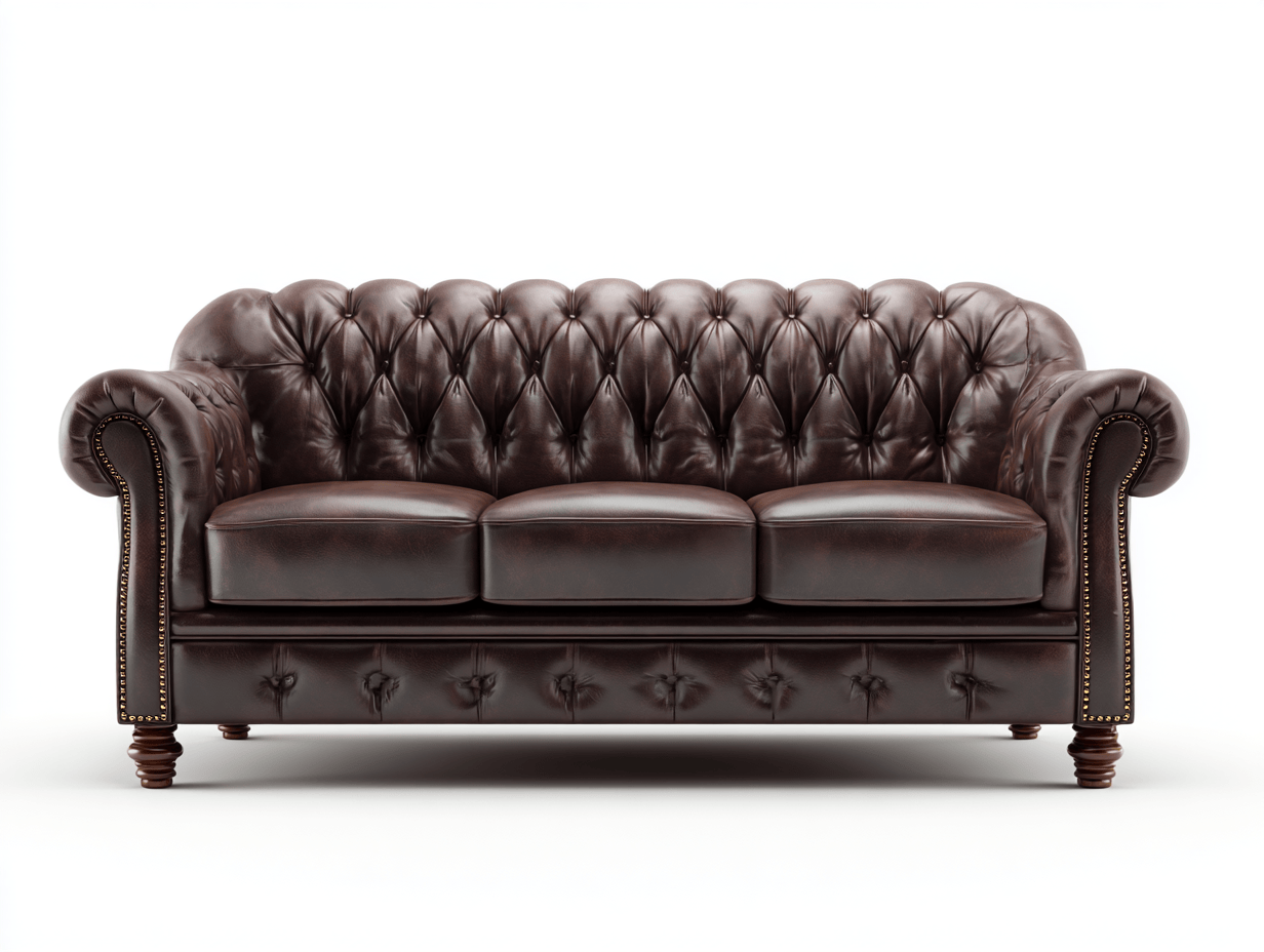 Canapé 3 places en cuir synthétique – marron foncé – style Chesterfield classique-Warmthix