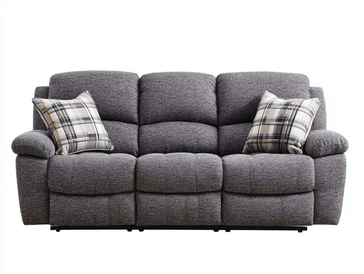 Canapé 3 places relax en tissu gris avec coussins à carreaux – confort maximal et style contemporain-Warmthix