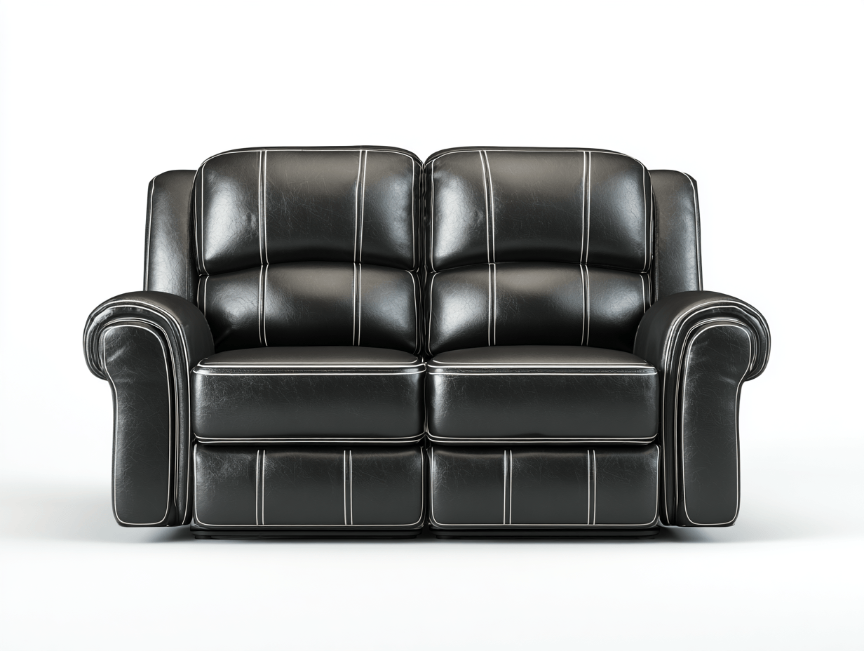 Canapé 2 places en cuir synthétique – noir – style rétro avec surpiqûres verticales contrastées-Warmthix