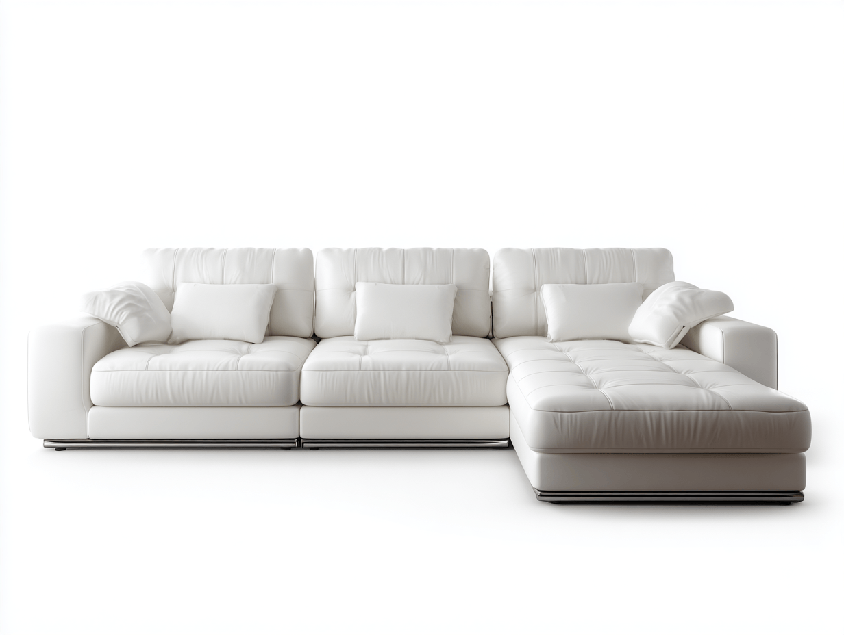 Canapé en L en cuir synthétique – blanc – design contemporain avec assise profonde et dossier matelassé-Warmthix