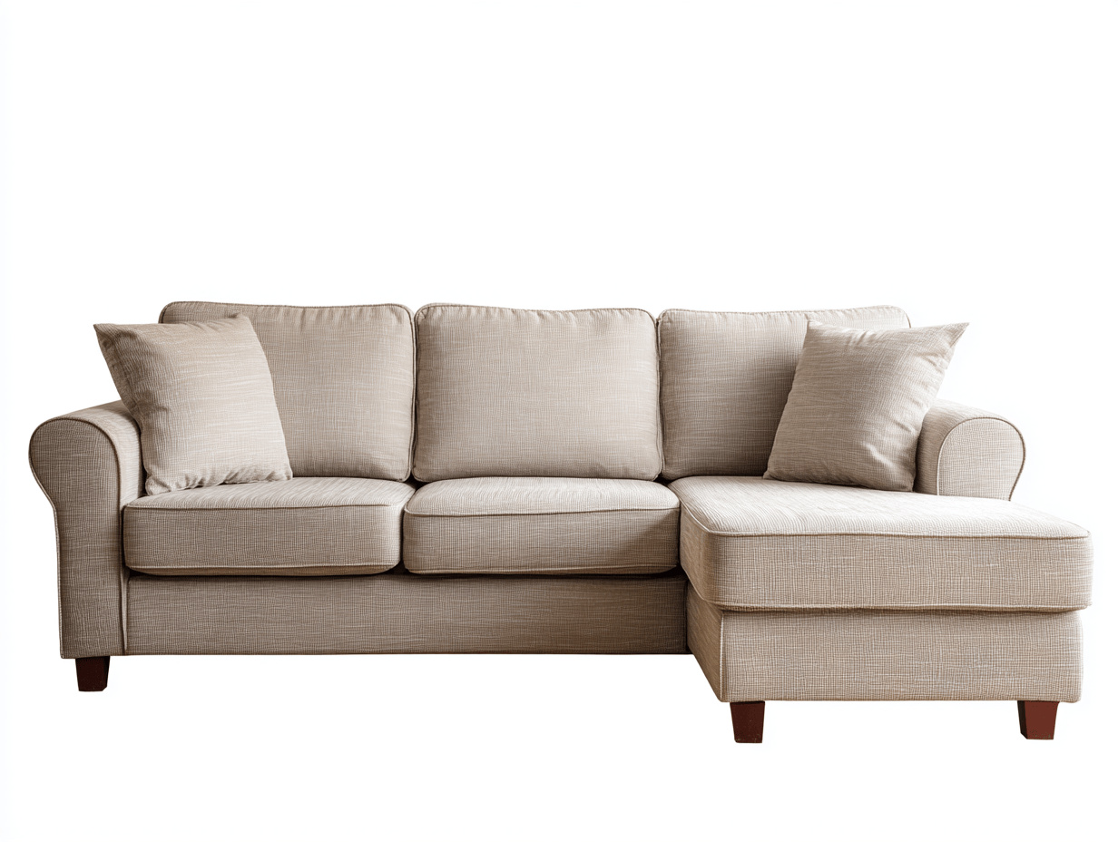 Canapé d’angle en tissu lin – 250×145 cm – beige – style classique avec méridienne-Warmthix