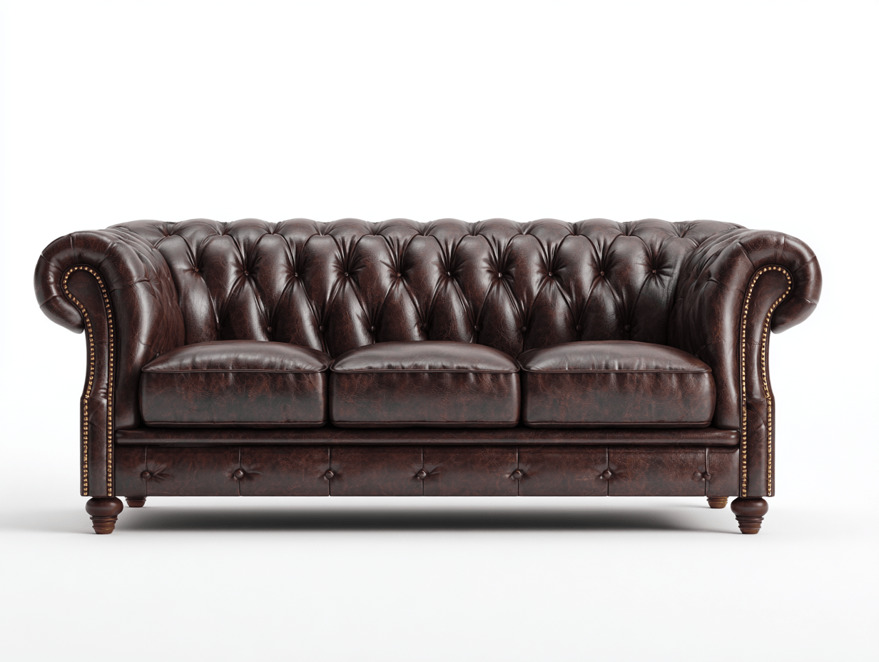 Canapé 3 places en cuir – marron foncé – style Chesterfield classique-Warmthix