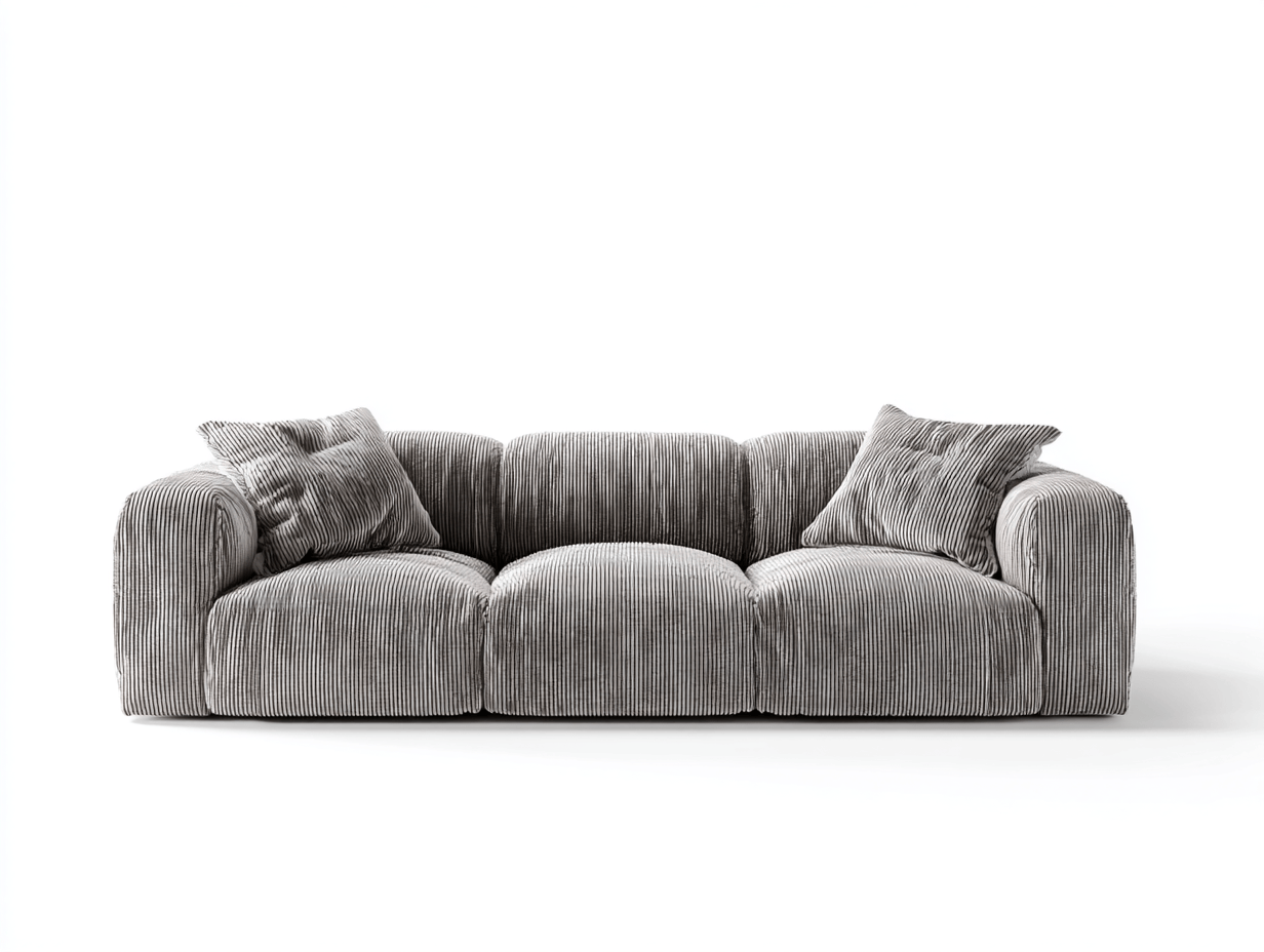 Canapé 3 places – tissu côtelé gris clair – design moelleux – accoudoirs rembourrés – 2 coussins inclus-Warmthix