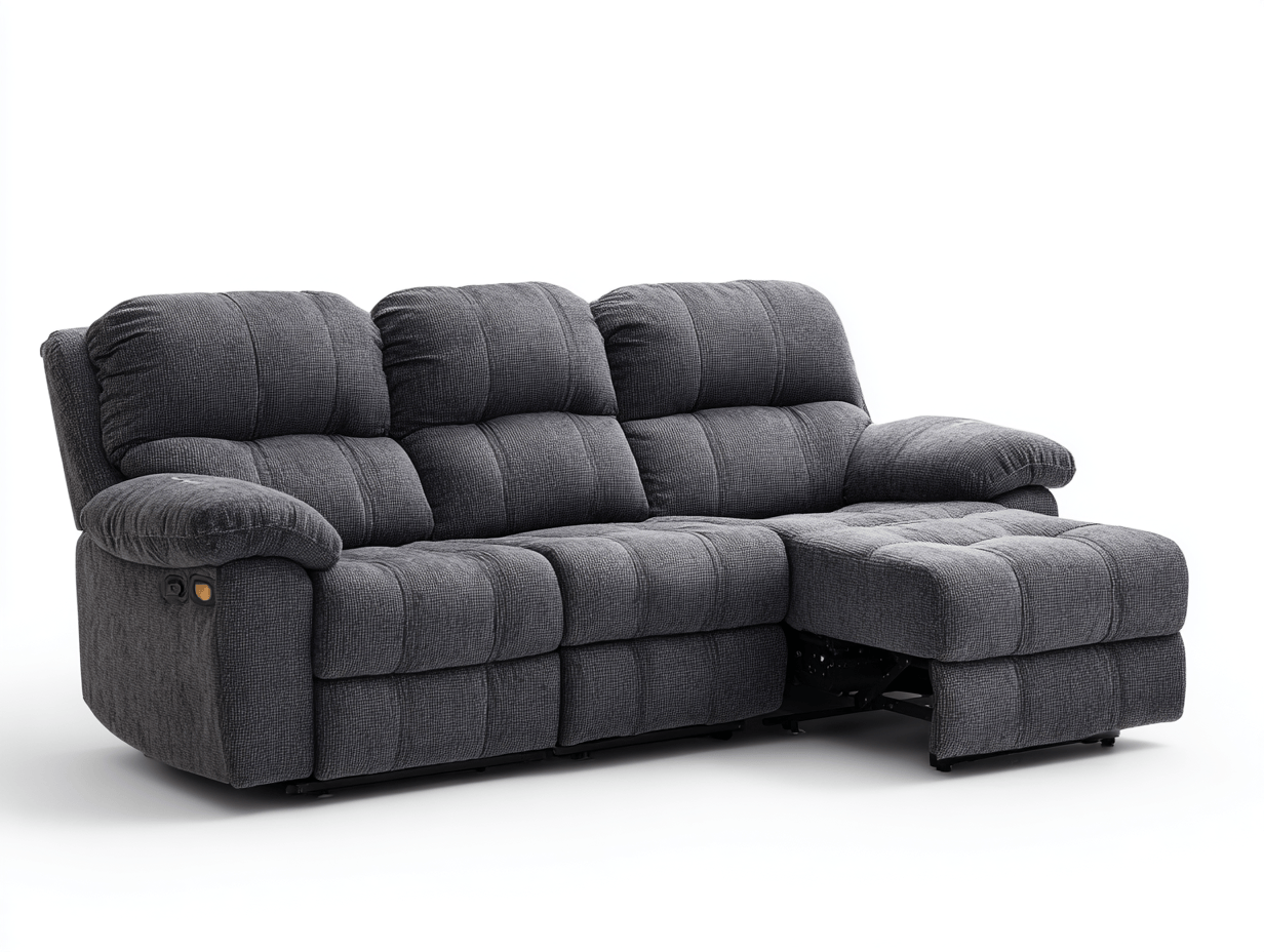 Canapé d’angle en tissu – gris foncé – avec méridienne et fonction relax électrique-Warmthix