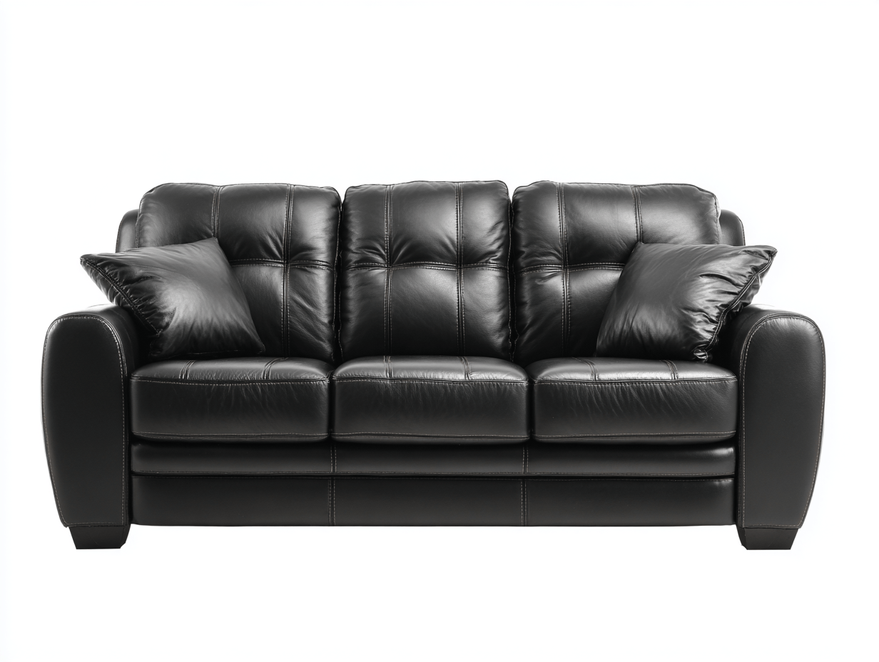 Canapé 3 places – cuir synthétique noir – surpiqûres décoratives et coussins inclus-Warmthix