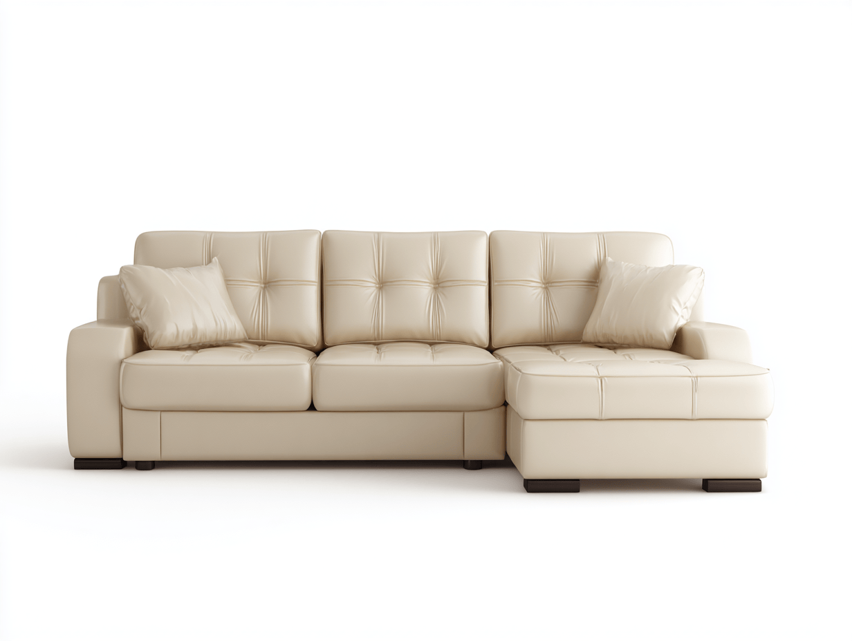 Canapé d’angle en cuir synthétique – 270×160 cm – beige – style contemporain avec méridienne-Warmthix