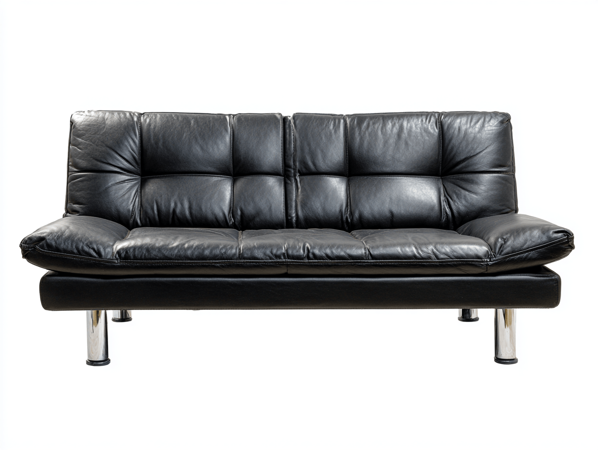 Canapé en simili cuir noir – design capitonné – avec accoudoirs rembourrés et pieds chromés-Warmthix