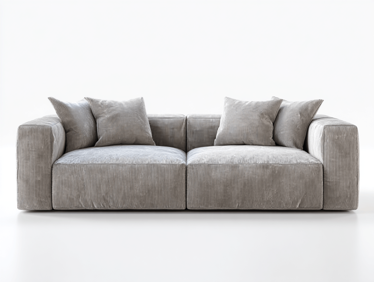 Canapé 3 places – tissu côtelé gris clair – assise profonde – accoudoirs larges – 4 coussins inclus-Warmthix