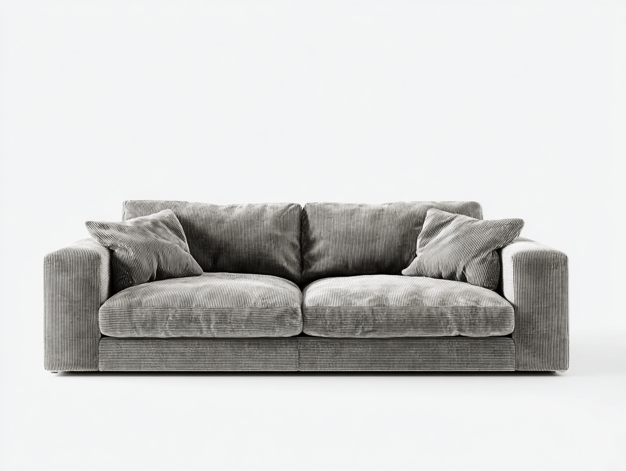 Canapé 3 places – tissu côtelé gris clair – coussins moelleux – design rectiligne – 2 coussins dossier + 2 coussins décoratifs-Warmthix