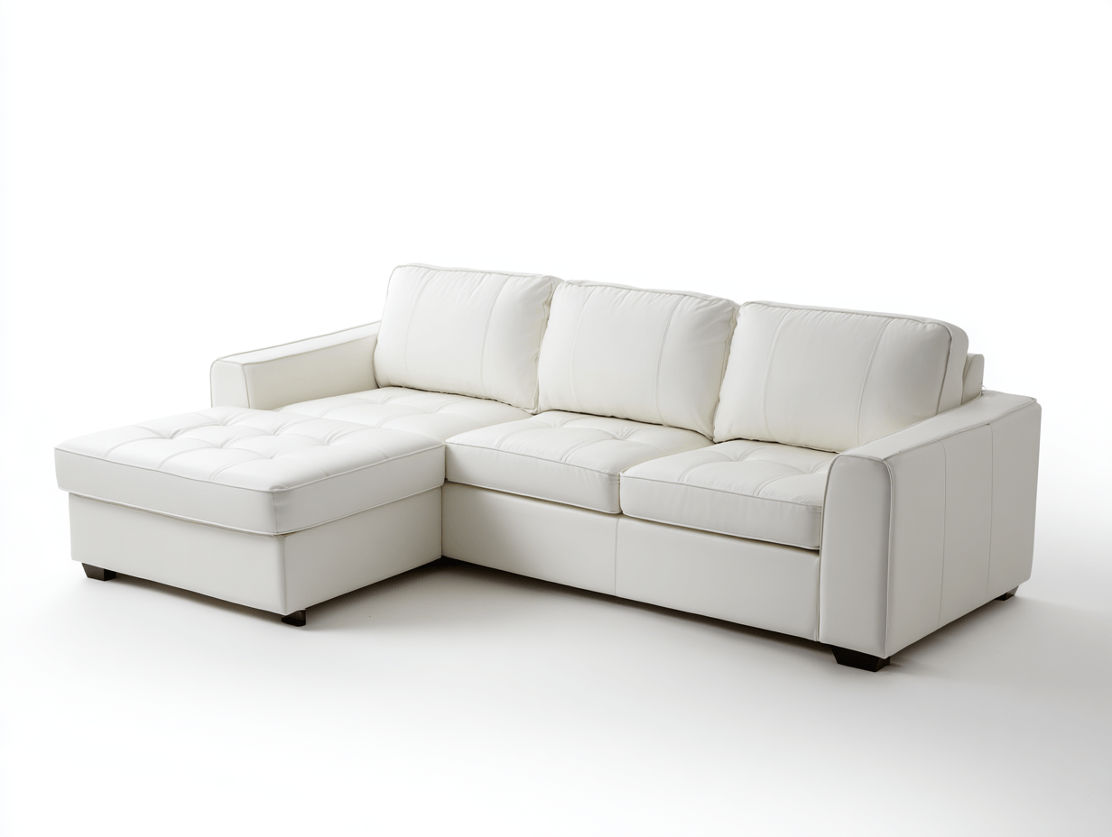 Canapé d’angle en cuir synthétique – blanc – style moderne avec assise capitonnée et lignes épurées-Warmthix
