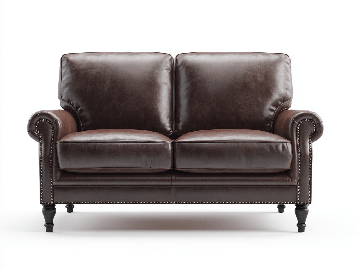 Canapé 2 places en cuir synthétique – marron foncé – style classique avec accoudoirs cloutés-Warmthix