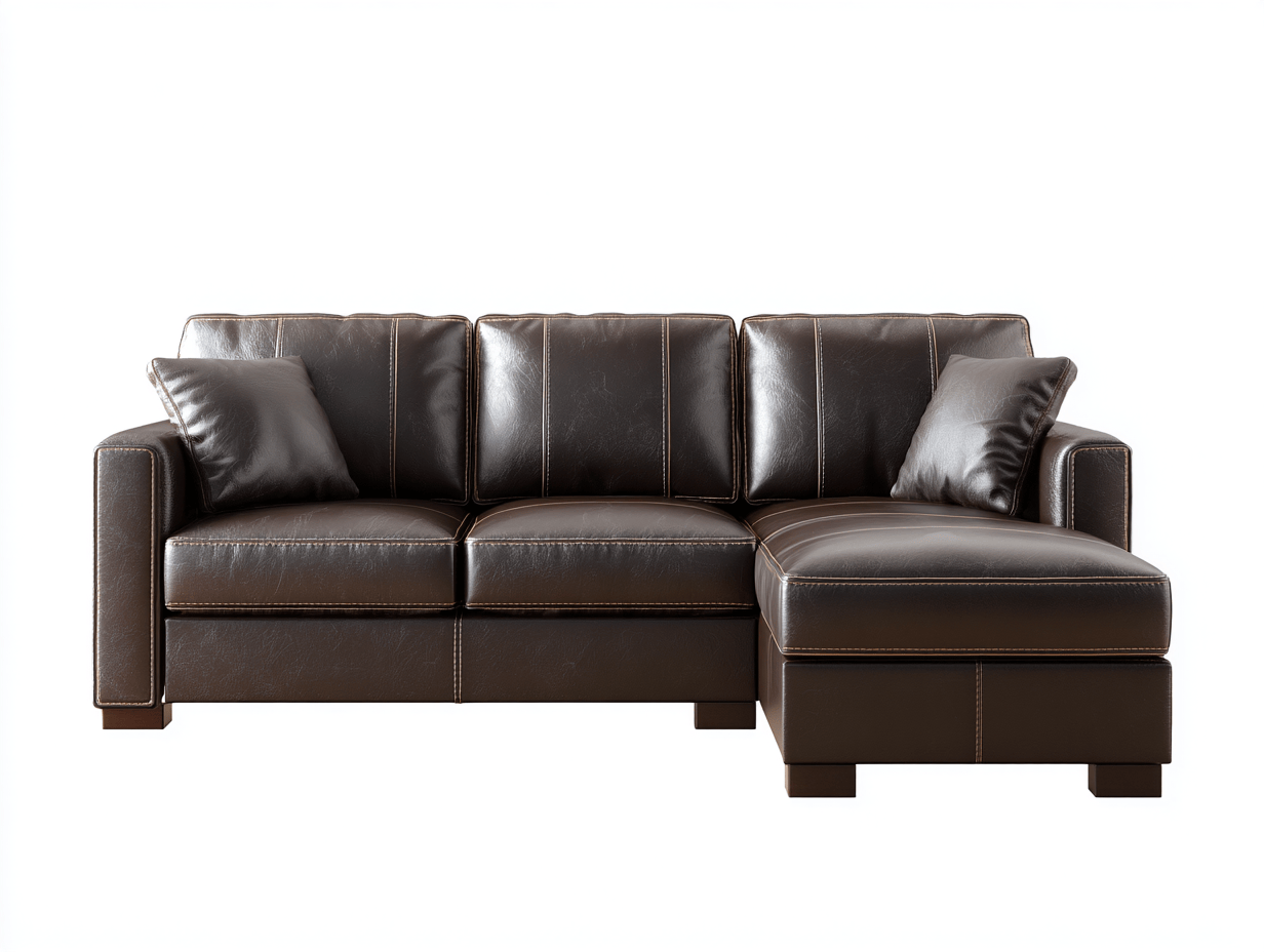 Canapé d’angle en cuir synthétique – marron foncé – style contemporain avec coussins assortis-Warmthix