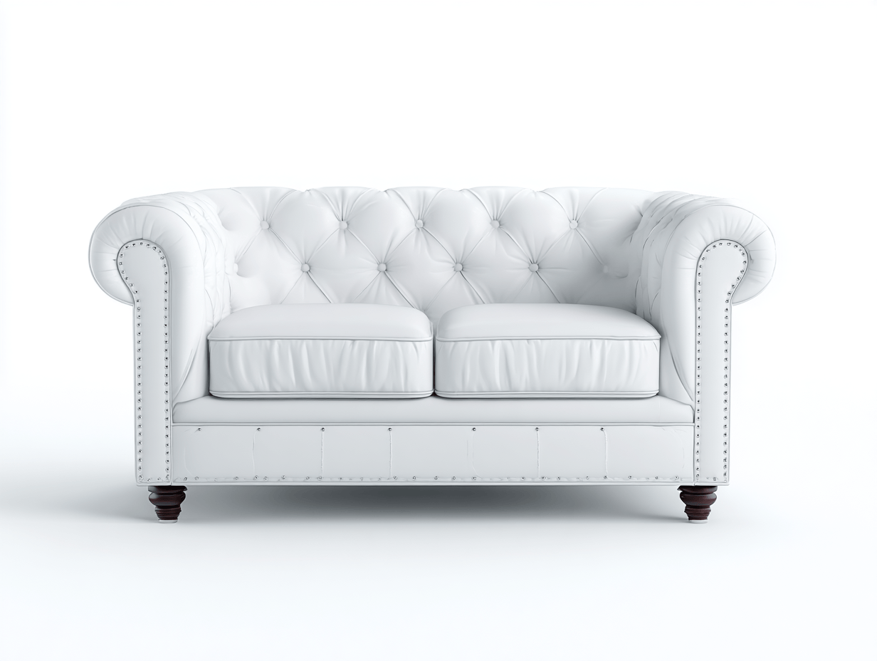 Canapé 2 places – simili cuir blanc – style Chesterfield – accoudoirs arrondis – assise capitonnée-Warmthix
